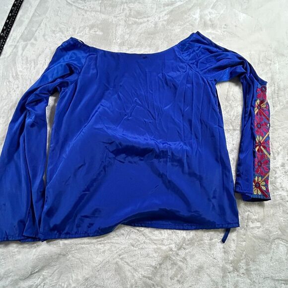 Judith March Blouse Womens Large Blue Embroidered Boho Long Sleeve Polyester - Picture 9 of 10